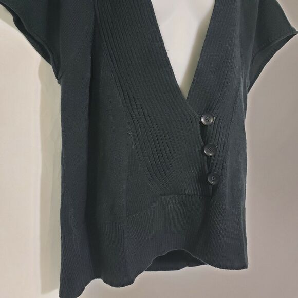 Coldwater Creek Womens Sweater Large Knit Green Short Sleeve Ribbed Pullover - Picture 4 of 10